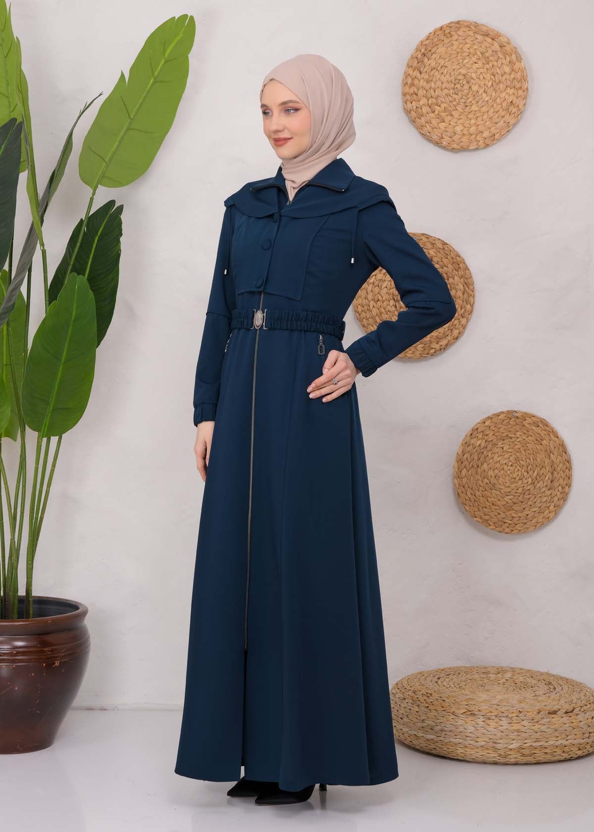 brada-Mantel mit Knopf-Bolero und Kapuze 1220 - Türkis