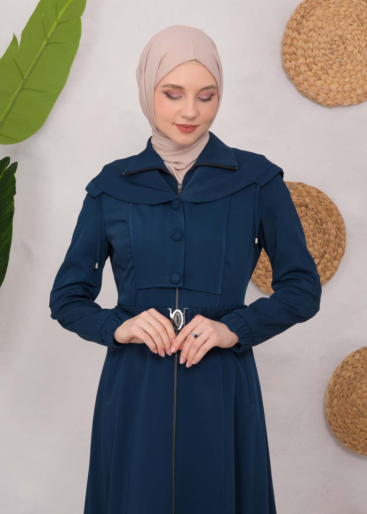 brada-Mantel mit Knopf-Bolero und Kapuze 1220 - Türkis