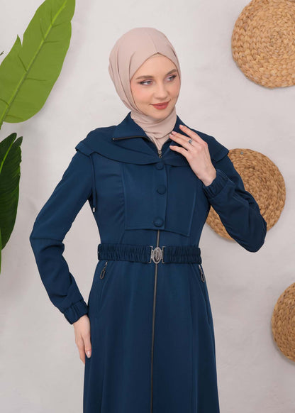 brada-Mantel mit Knopf-Bolero und Kapuze 1220 - Türkis