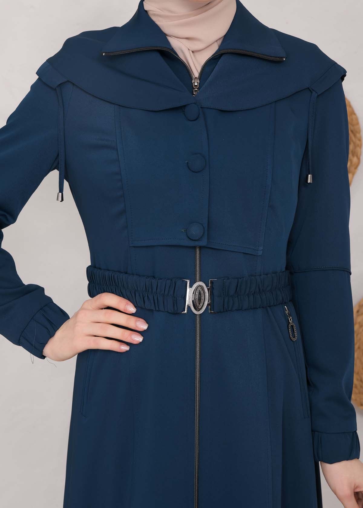 brada-Mantel mit Knopf-Bolero und Kapuze 1220 - Türkis