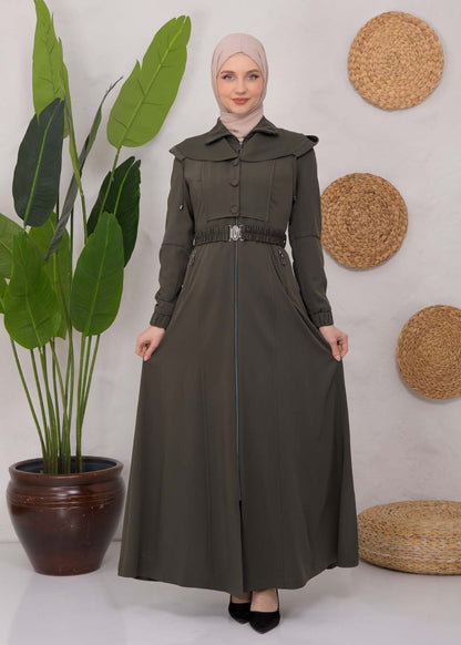 brada-Mantel mit Knopf-Bolero und Kapuze 1220 - Khaki