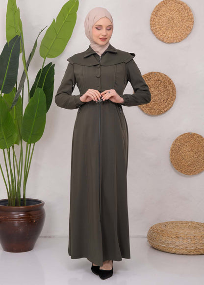 brada-Mantel mit Knopf-Bolero und Kapuze 1220 - Khaki