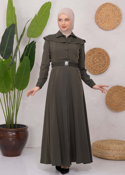 brada-Mantel mit Knopf-Bolero und Kapuze 1220 - Khaki