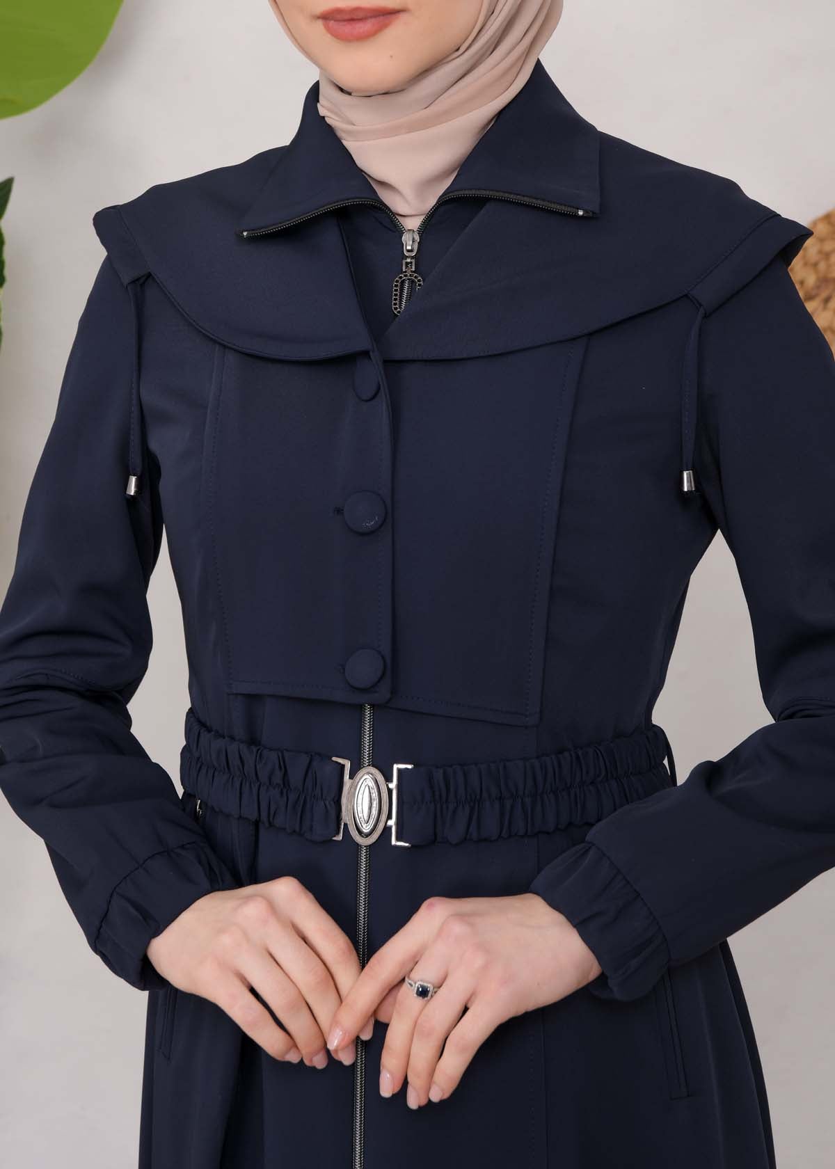 brada-Mantel mit Knopf-Bolero und Kapuze 1220 - Dunkelblau