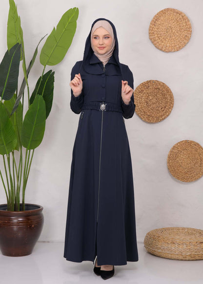 brada-Mantel mit Knopf-Bolero und Kapuze 1220 - Dunkelblau