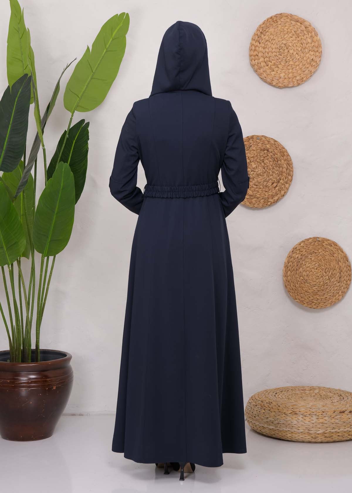 brada-Mantel mit Knopf-Bolero und Kapuze 1220 - Dunkelblau