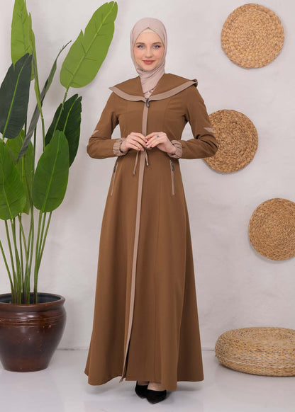 Langer Parachute-Regenmantel mit Kapuze und Satinfutter 1221 - Cognac