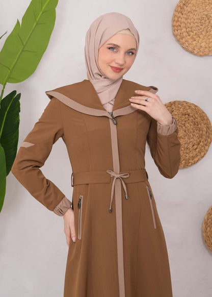 Langer Parachute-Regenmantel mit Kapuze und Satinfutter 1221 - Cognac