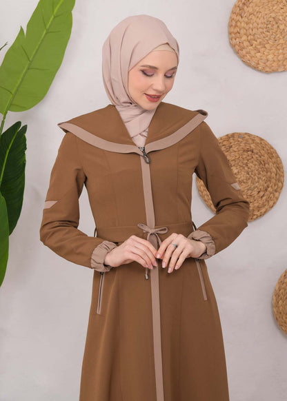 Langer Parachute-Regenmantel mit Kapuze und Satinfutter 1221 - Cognac