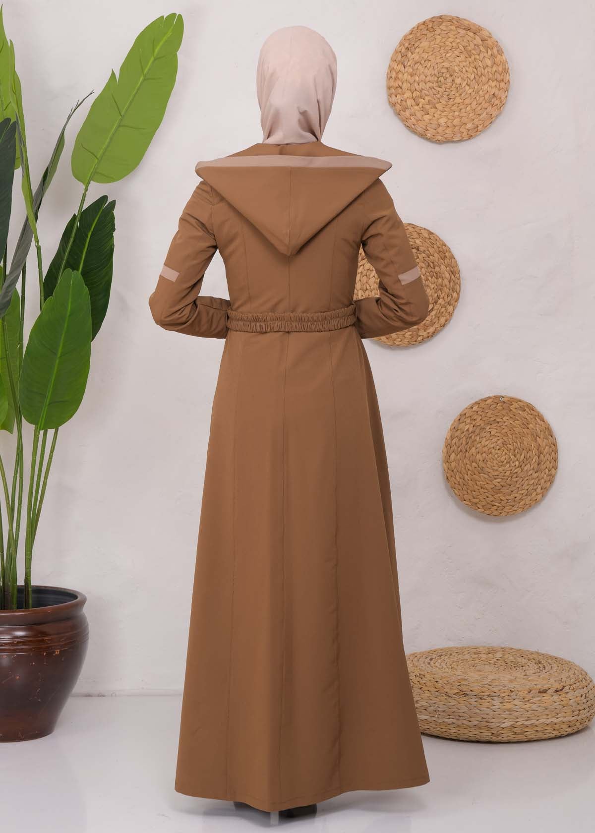 Langer Parachute-Regenmantel mit Kapuze und Satinfutter 1221 - Cognac