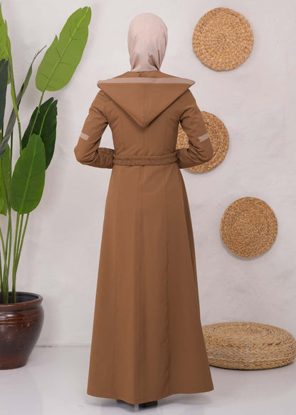 Langer Parachute-Regenmantel mit Kapuze und Satinfutter 1221 - Cognac