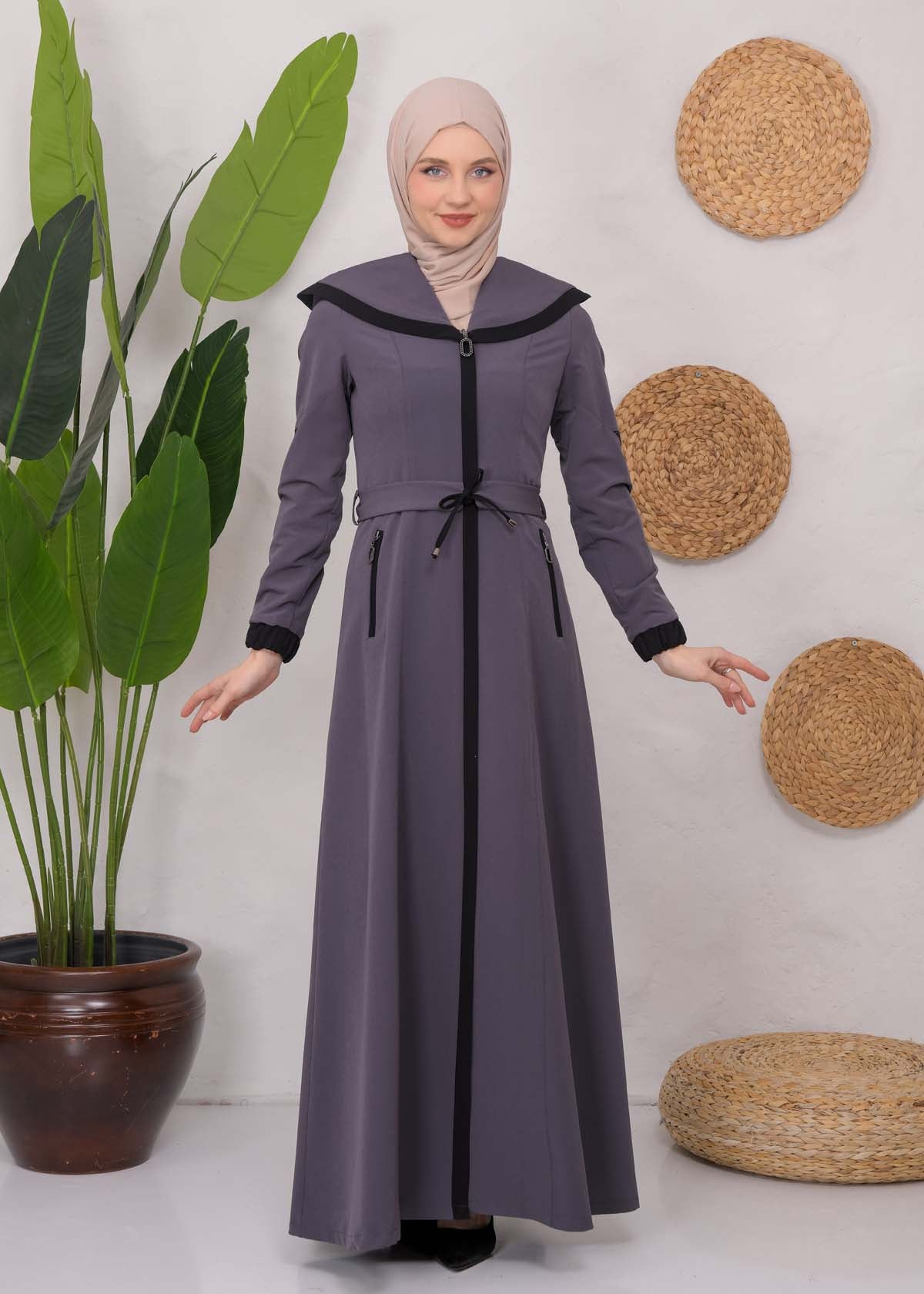 Langer Parachute-Regenmantel mit Kapuze und Satinfutter 1221 - Anthrazit