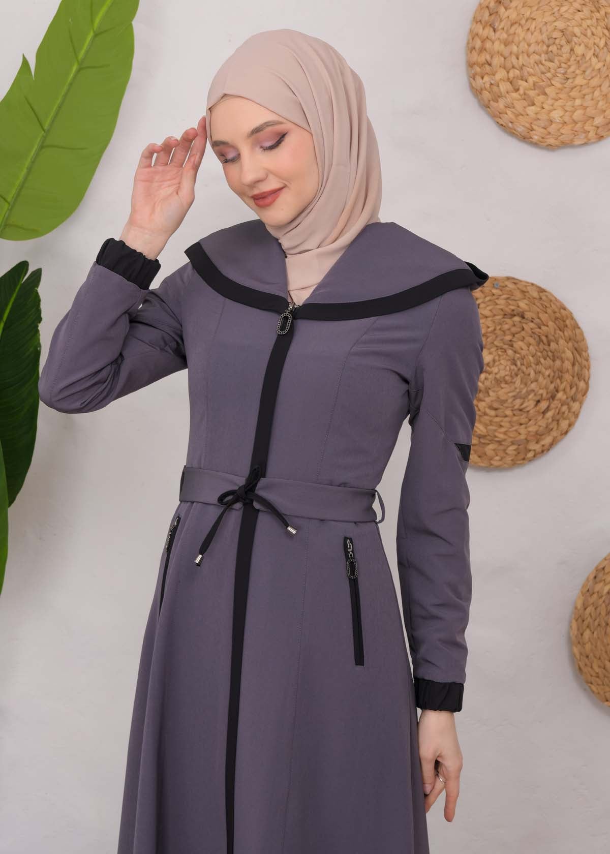 Langer Parachute-Regenmantel mit Kapuze und Satinfutter 1221 - Anthrazit