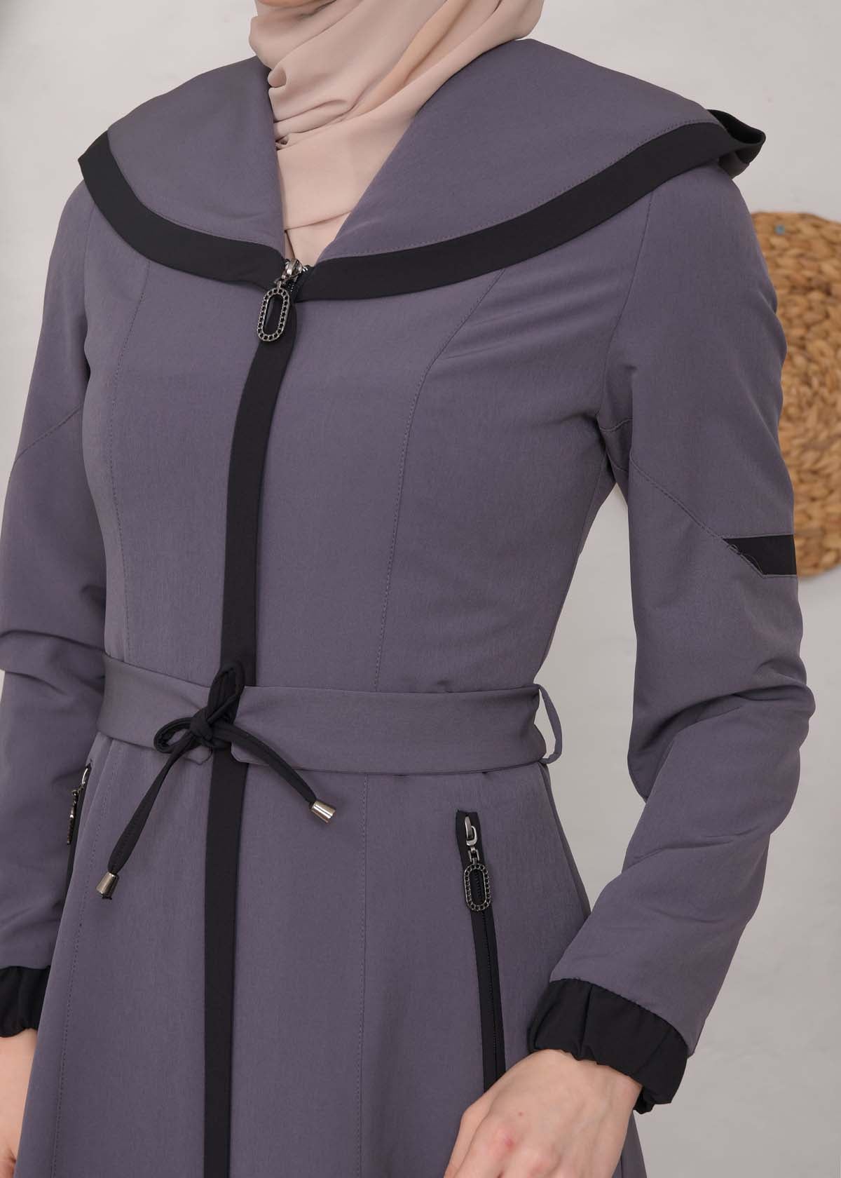 Langer Parachute-Regenmantel mit Kapuze und Satinfutter 1221 - Anthrazit