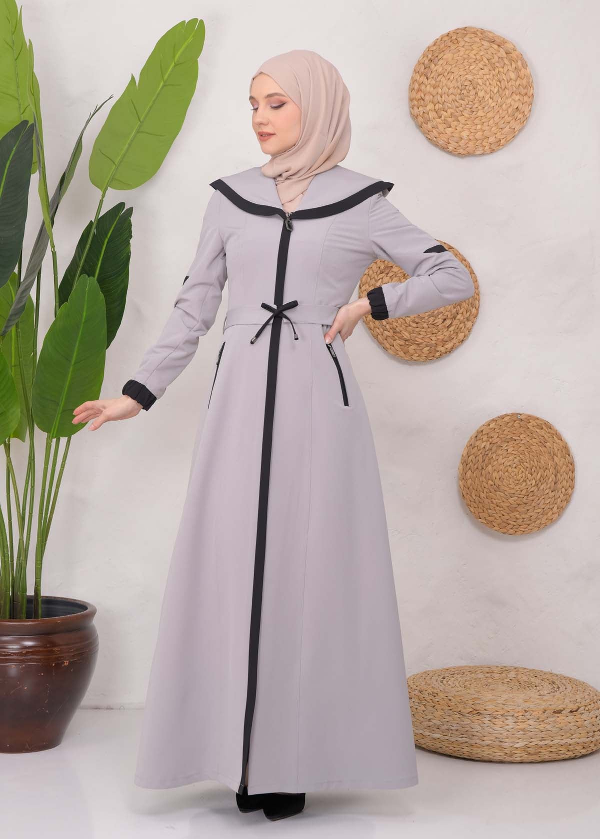 Langer Parachute-Regenmantel mit Kapuze und Satinfutter 1221 - Grau