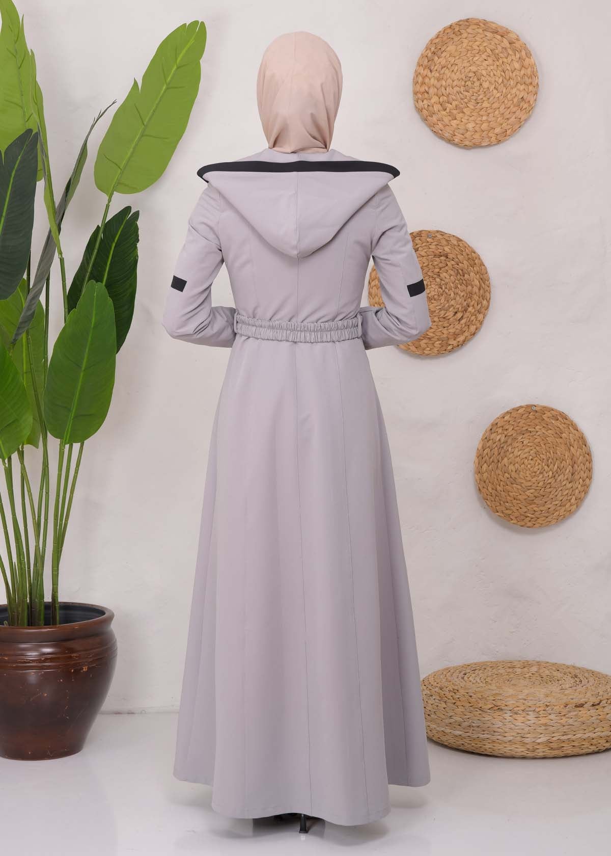 Langer Parachute-Regenmantel mit Kapuze und Satinfutter 1221 - Grau