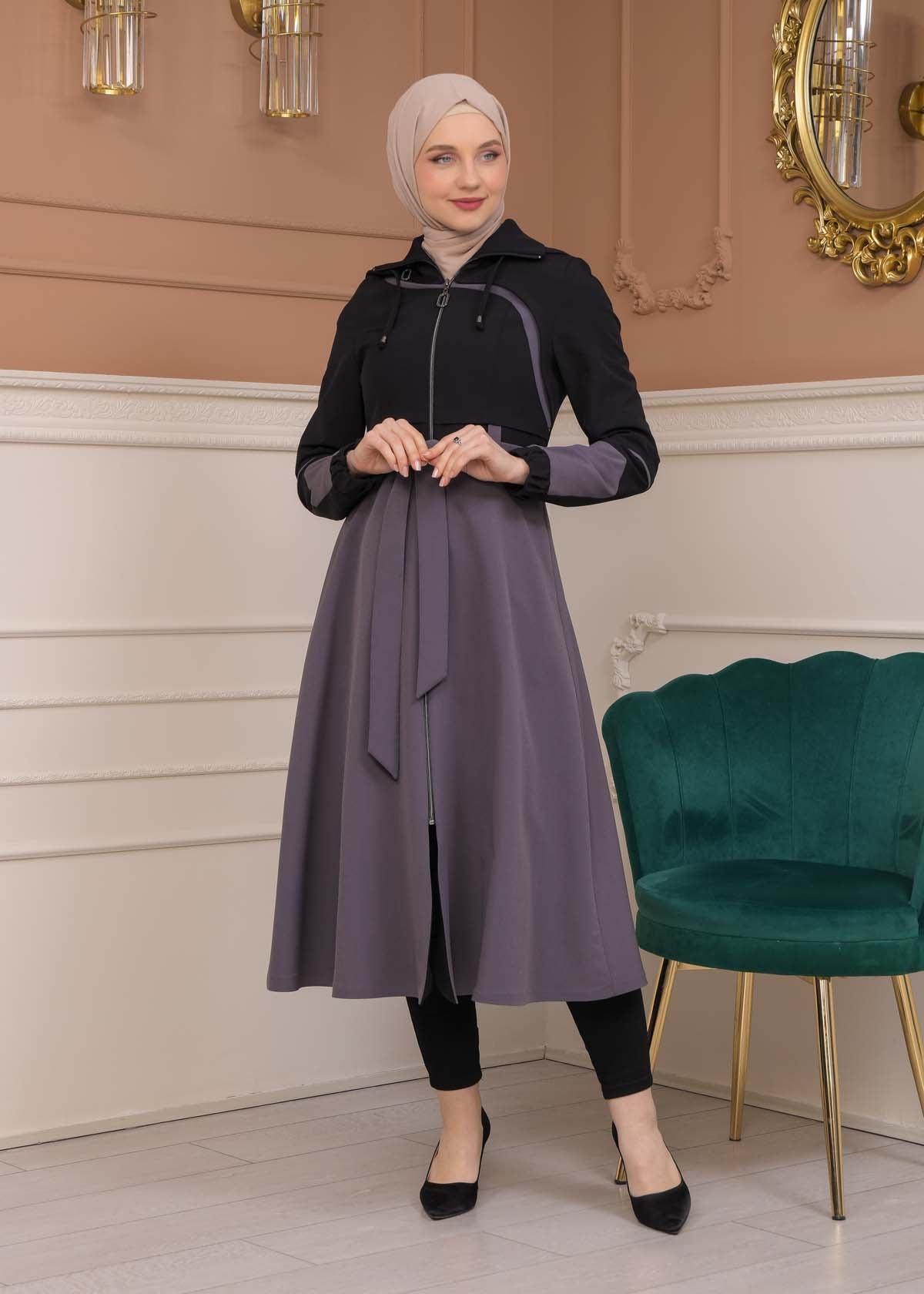 Regen-Trenchcoat aus Fallschirmstoff mit abnehmbarer Kapuze 1223 - Dunkelanthrazit