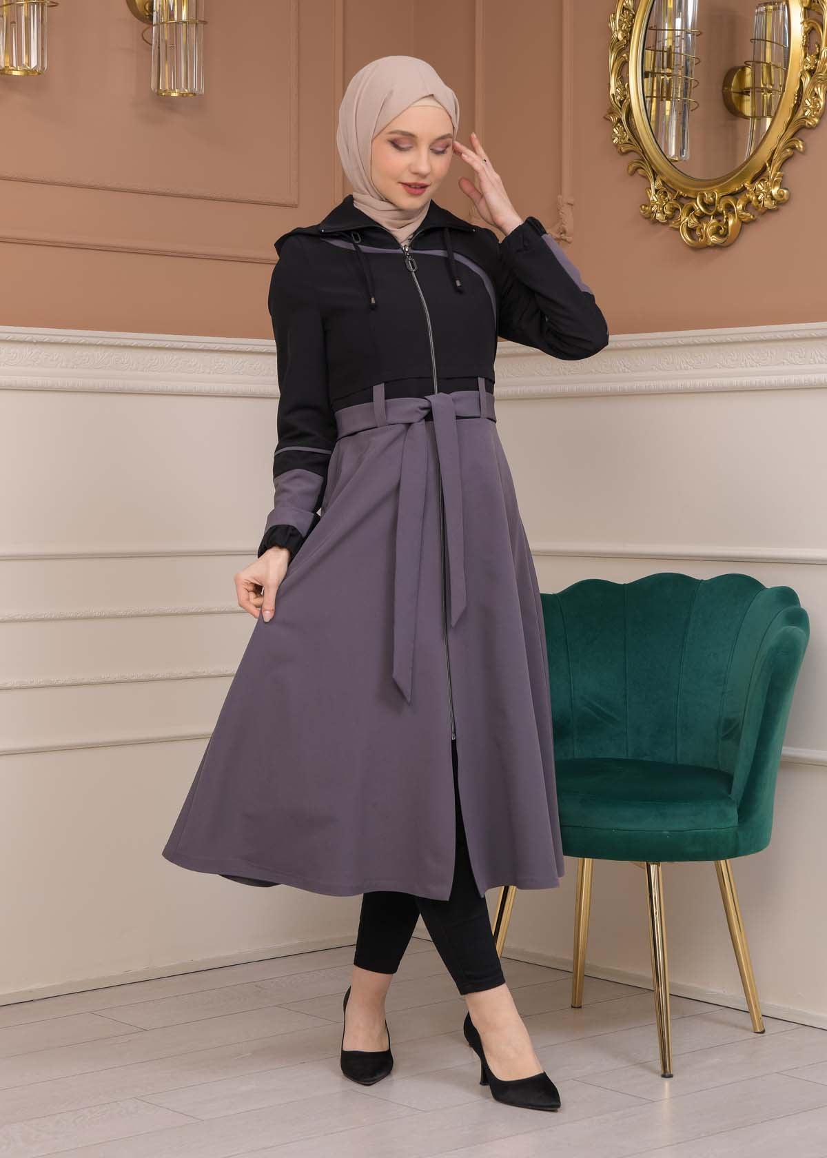 Regen-Trenchcoat aus Fallschirmstoff mit abnehmbarer Kapuze 1223 - Dunkelanthrazit