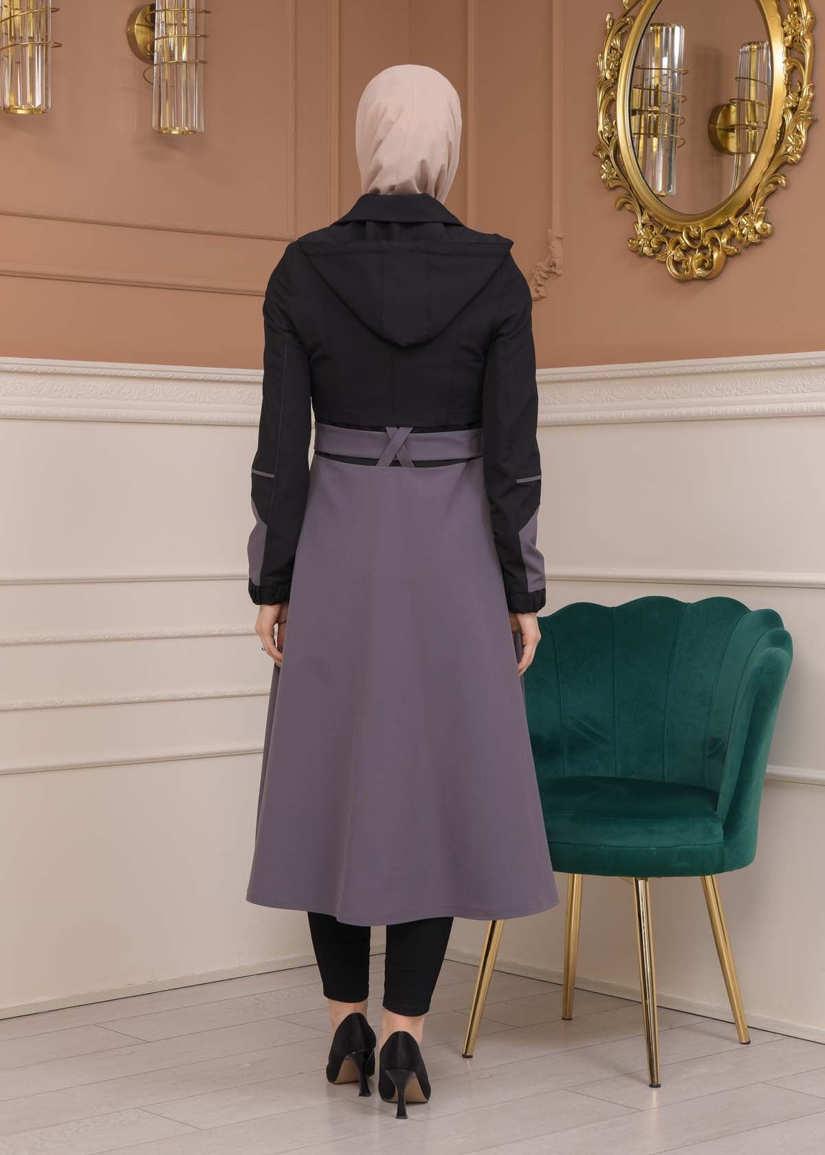 Regen-Trenchcoat aus Fallschirmstoff mit abnehmbarer Kapuze 1223 - Dunkelanthrazit