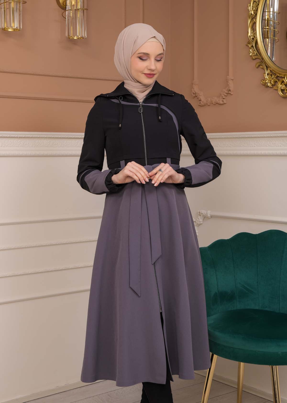 Regen-Trenchcoat aus Fallschirmstoff mit abnehmbarer Kapuze 1223 - Dunkelanthrazit