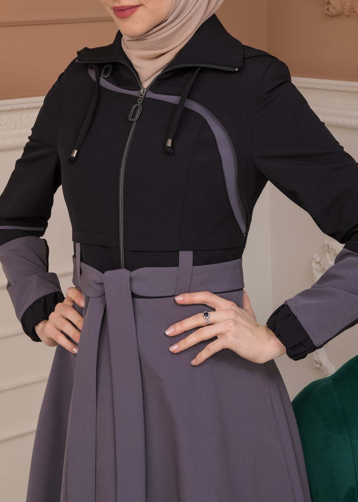 Regen-Trenchcoat aus Fallschirmstoff mit abnehmbarer Kapuze 1223 - Dunkelanthrazit