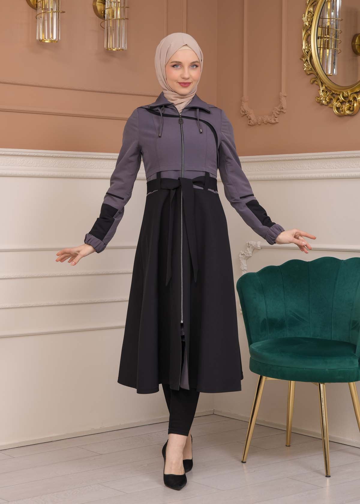 Regen-Trenchcoat aus Fallschirmstoff mit abnehmbarer Kapuze 1223 - Anthrazit