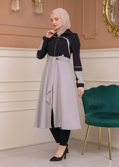 Regen-Trenchcoat aus Fallschirmstoff mit abnehmbarer Kapuze 1223 - Schwarz