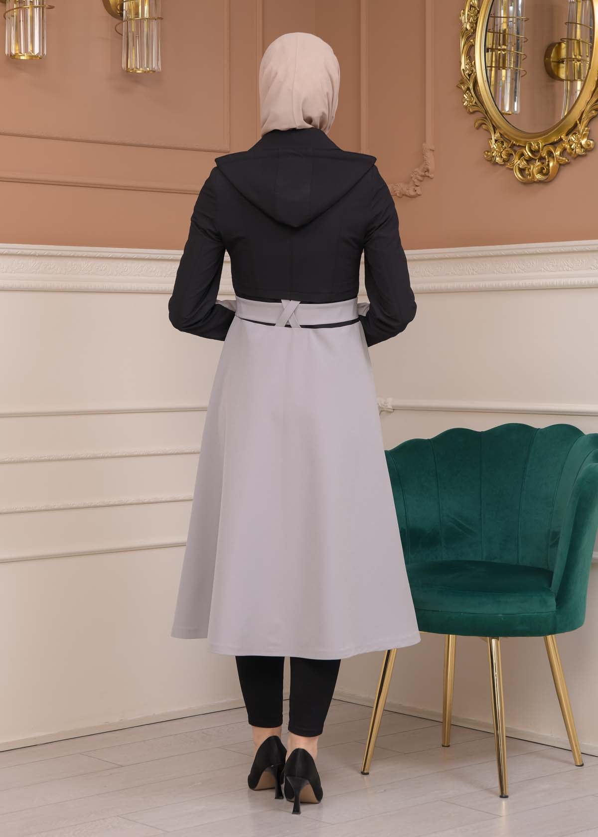 Regen-Trenchcoat aus Fallschirmstoff mit abnehmbarer Kapuze 1223 - Schwarz