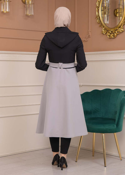 Regen-Trenchcoat aus Fallschirmstoff mit abnehmbarer Kapuze 1223 - Schwarz