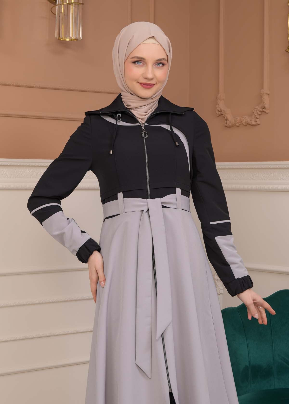 Regen-Trenchcoat aus Fallschirmstoff mit abnehmbarer Kapuze 1223 - Schwarz