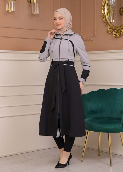 Regen-Trenchcoat aus Fallschirmstoff mit abnehmbarer Kapuze 1223 - Grau