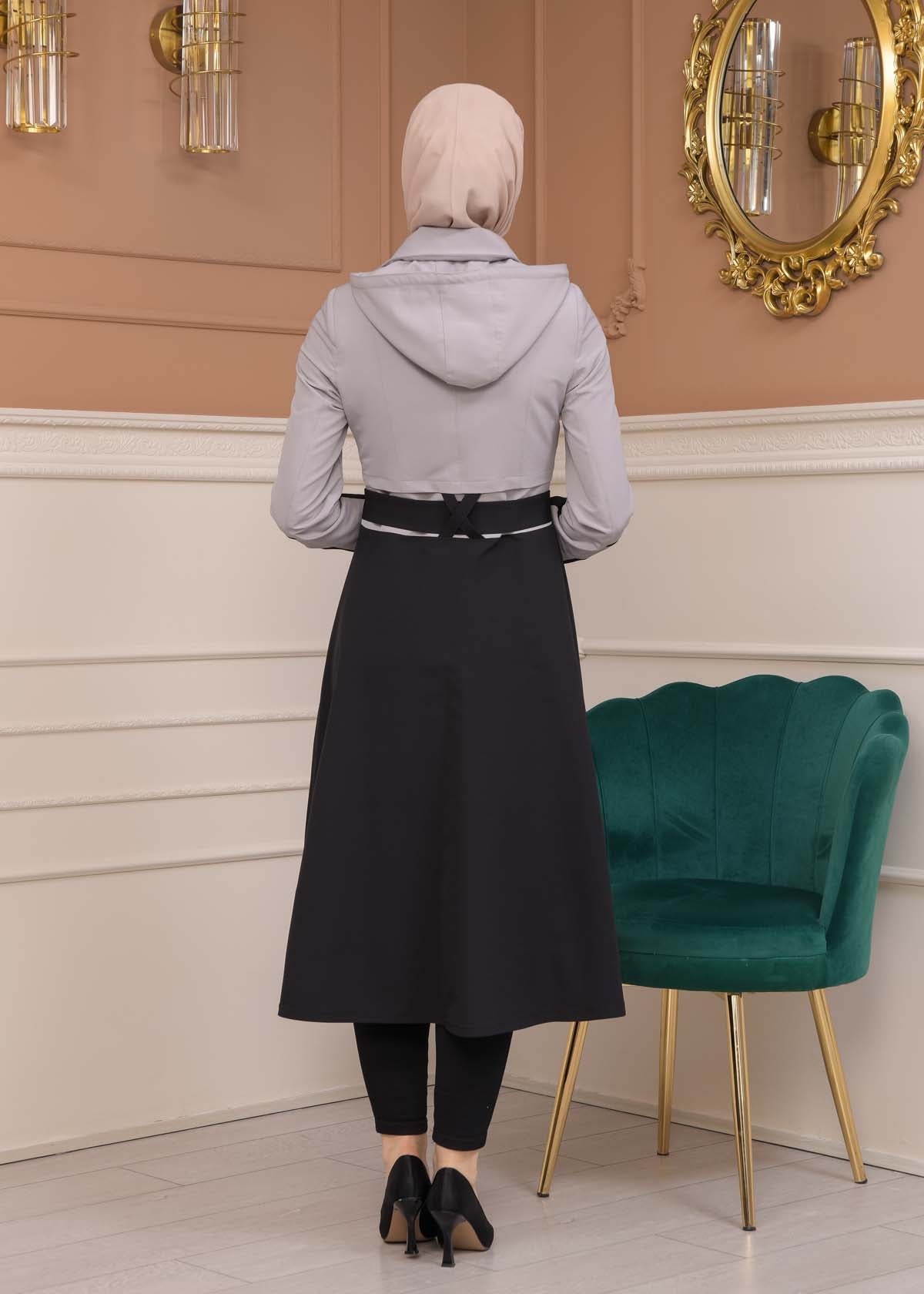 Regen-Trenchcoat aus Fallschirmstoff mit abnehmbarer Kapuze 1223 - Grau