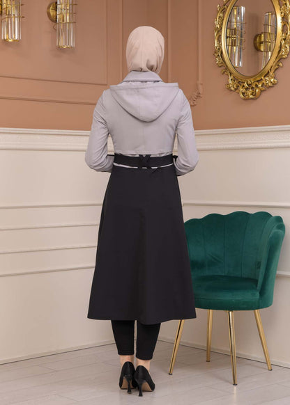 Regen-Trenchcoat aus Fallschirmstoff mit abnehmbarer Kapuze 1223 - Grau