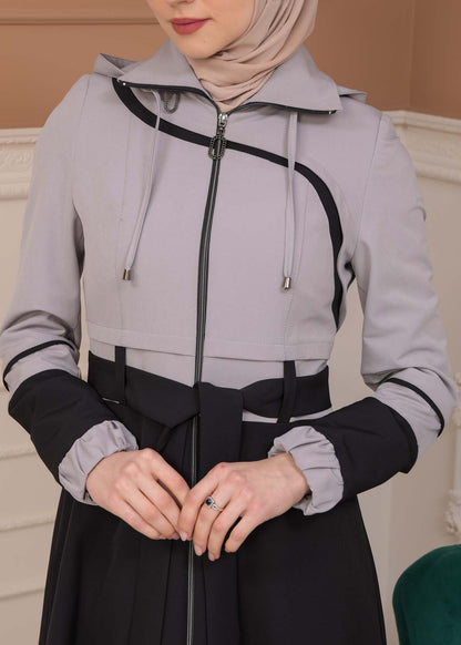 Regen-Trenchcoat aus Fallschirmstoff mit abnehmbarer Kapuze 1223 - Grau