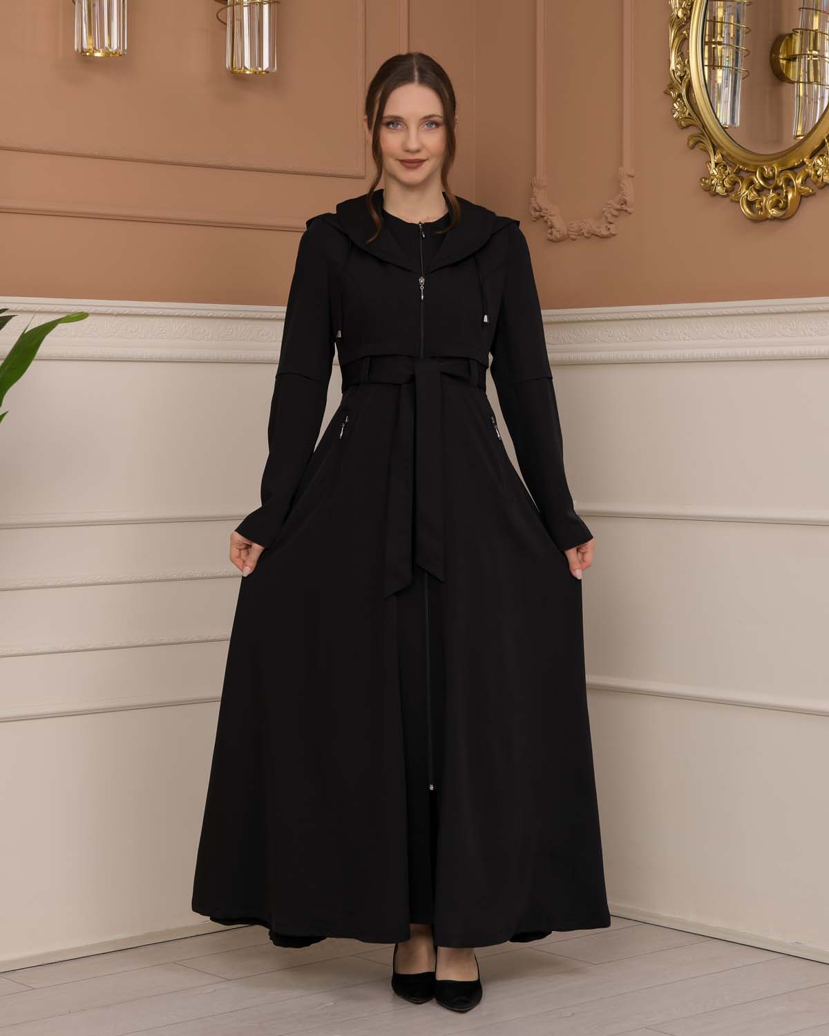 brada-Stoff Manto mit Bolero-Reißverschluss und Satinfutter 1225 - Schwarz