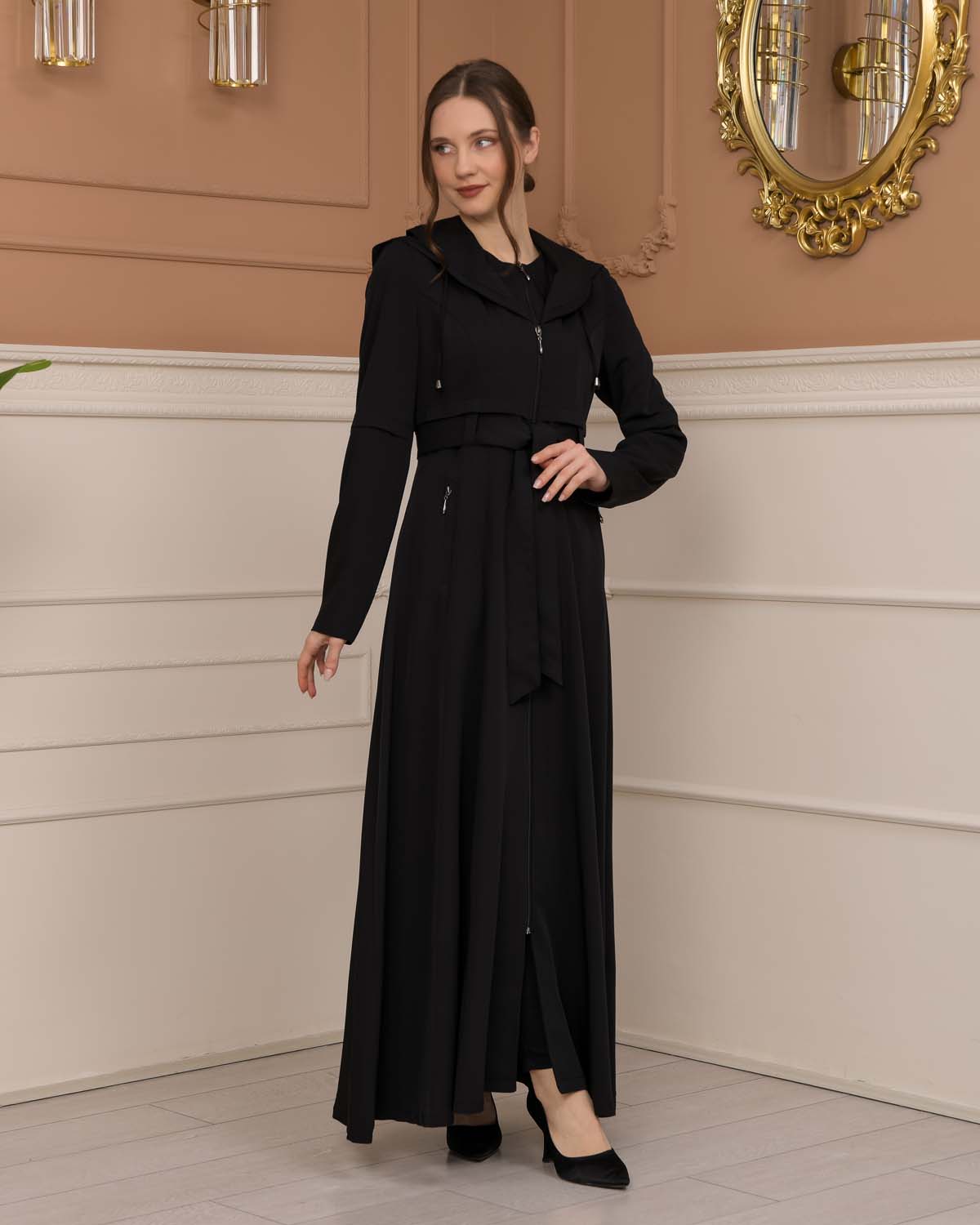 brada-Stoff Manto mit Bolero-Reißverschluss und Satinfutter 1225 - Schwarz