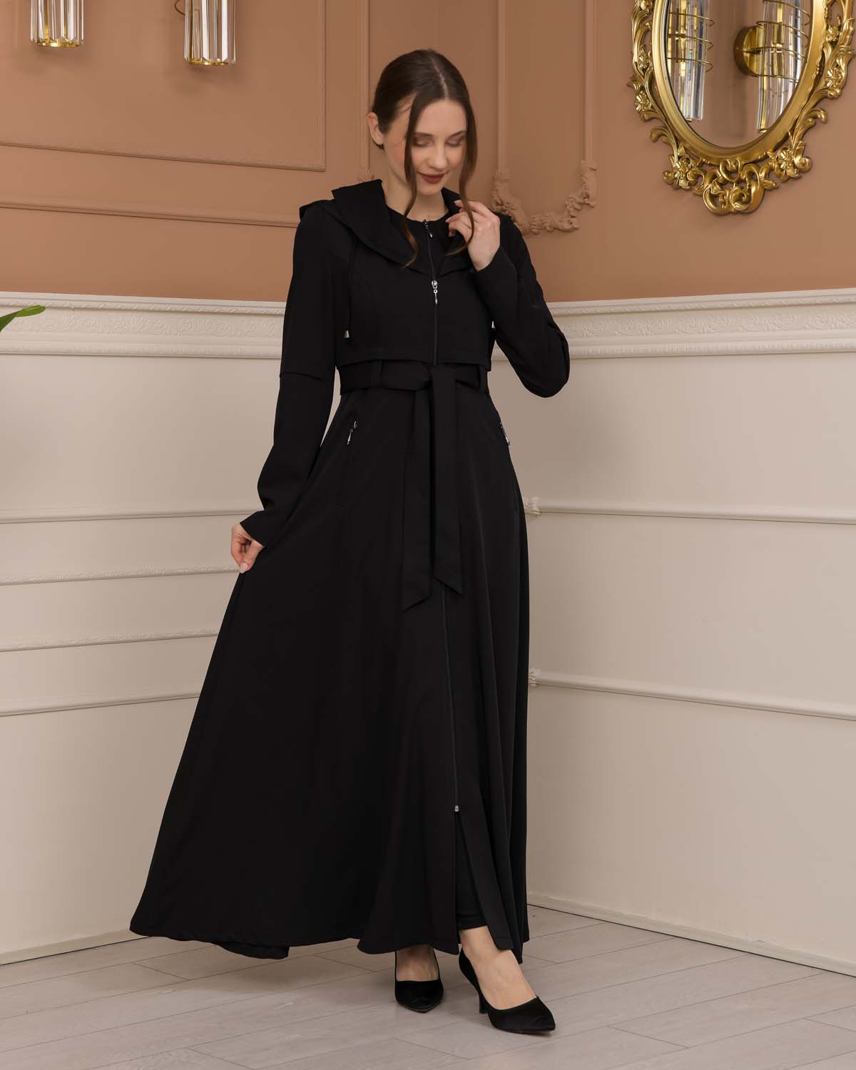 brada-Stoff Manto mit Bolero-Reißverschluss und Satinfutter 1225 - Schwarz