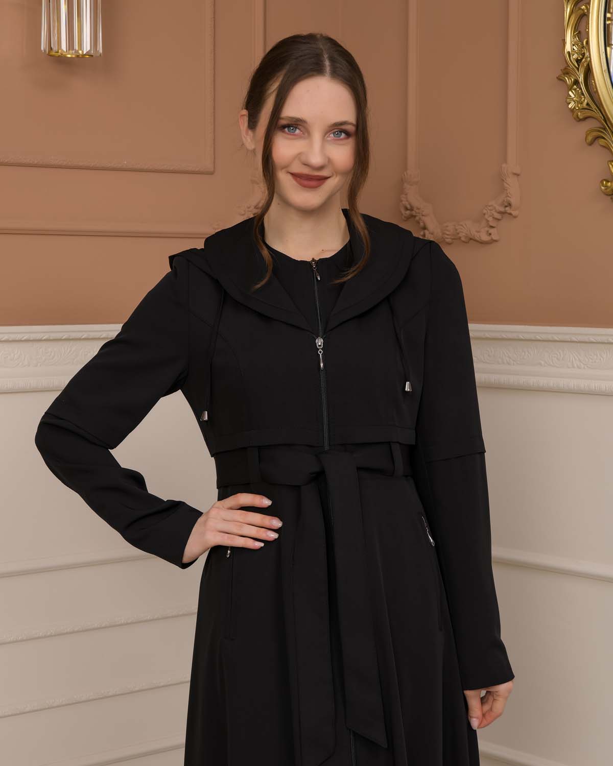 brada-Stoff Manto mit Bolero-Reißverschluss und Satinfutter 1225 - Schwarz