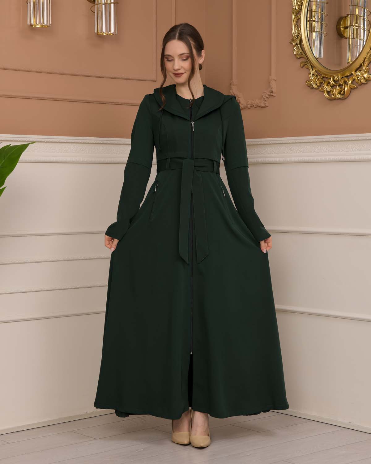 brada-Stoff Manto mit Bolero-Reißverschluss und Satinfutter 1225 - Khaki