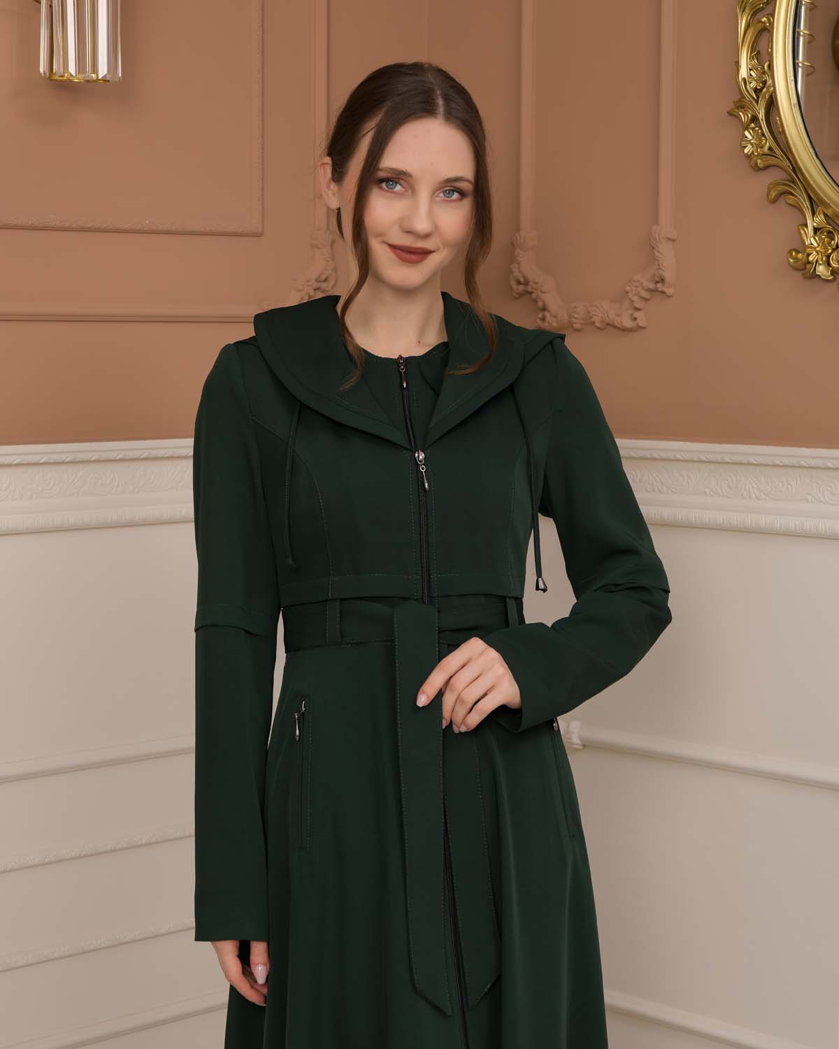 brada-Stoff Manto mit Bolero-Reißverschluss und Satinfutter 1225 - Khaki