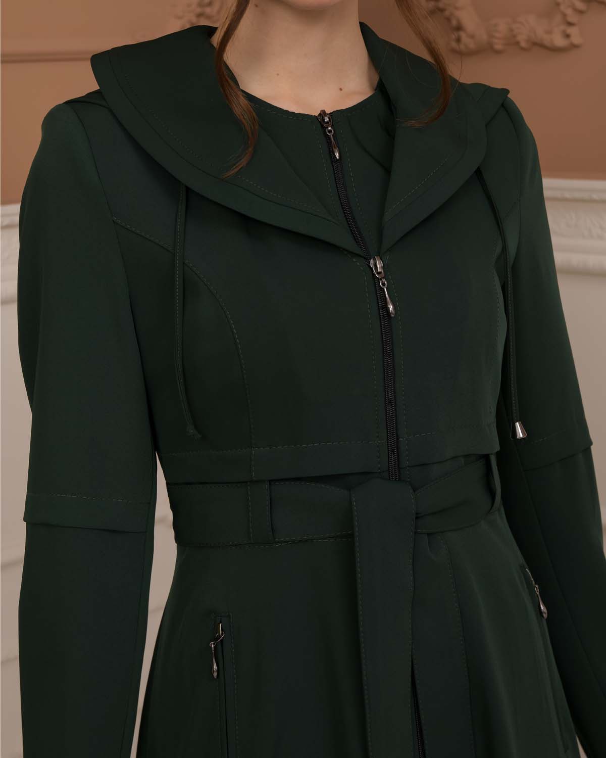 brada-Stoff Manto mit Bolero-Reißverschluss und Satinfutter 1225 - Khaki