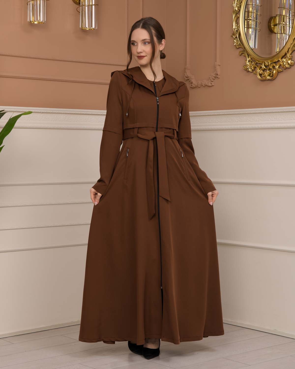 brada-Stoff Manto mit Bolero-Reißverschluss und Satinfutter 1225 - Cognac