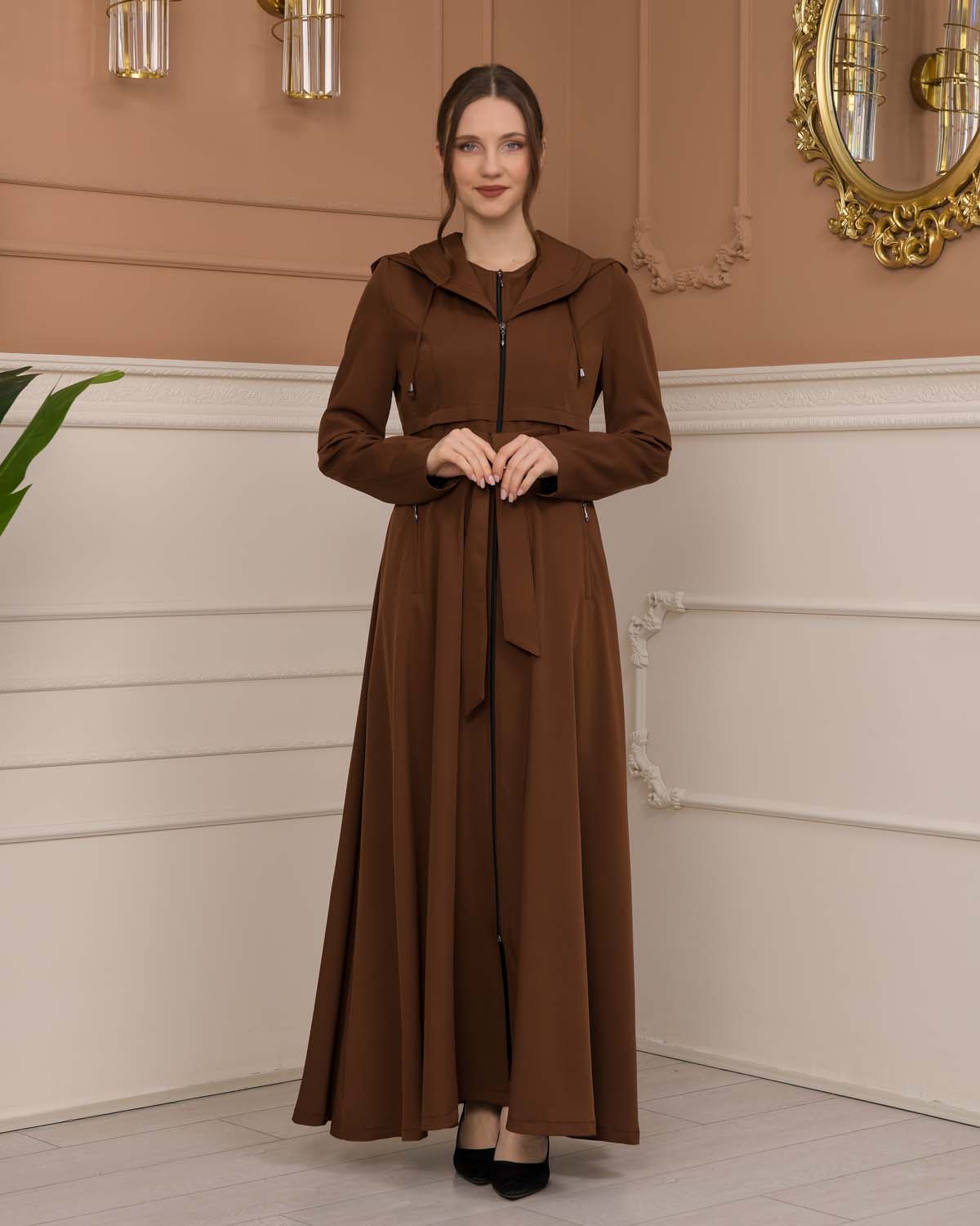 brada-Stoff Manto mit Bolero-Reißverschluss und Satinfutter 1225 - Cognac
