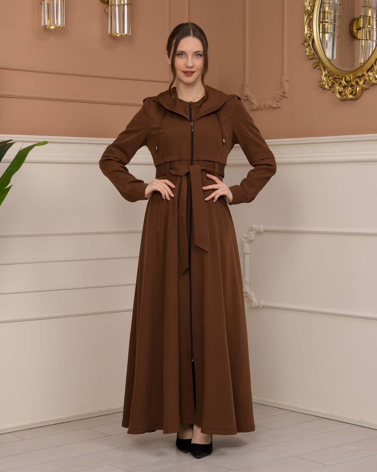 brada-Stoff Manto mit Bolero-Reißverschluss und Satinfutter 1225 - Cognac