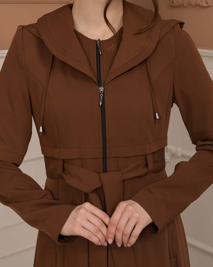 brada-Stoff Manto mit Bolero-Reißverschluss und Satinfutter 1225 - Cognac