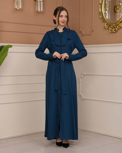 Luxuriöser Prada-Stoff Manto mit Satinfutter und Kapuze 1226 - Türkis