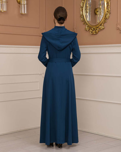 Luxuriöser Prada-Stoff Manto mit Satinfutter und Kapuze 1226 - Türkis