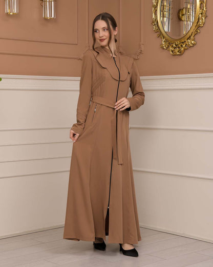 Luxuriöser Prada-Stoff Manto mit Satinfutter und Kapuze 1226 - Beige