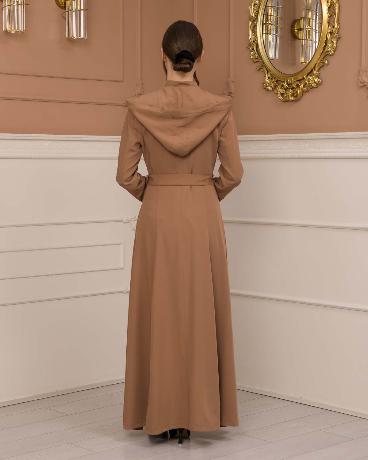 Luxuriöser Prada-Stoff Manto mit Satinfutter und Kapuze 1226 - Beige