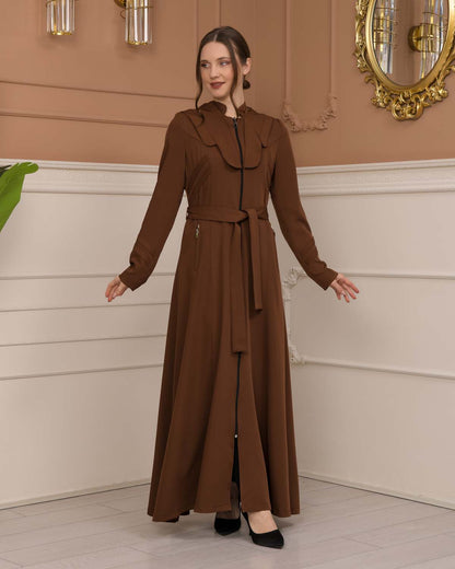 Luxuriöser Prada-Stoff Manto mit Satinfutter und Kapuze 1226 - Cognac